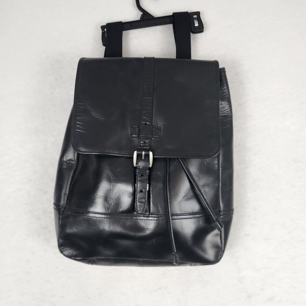 NWT Fossil Rucksack Black Emerson Leather Woven Canvas Straps Tassel Drawstring